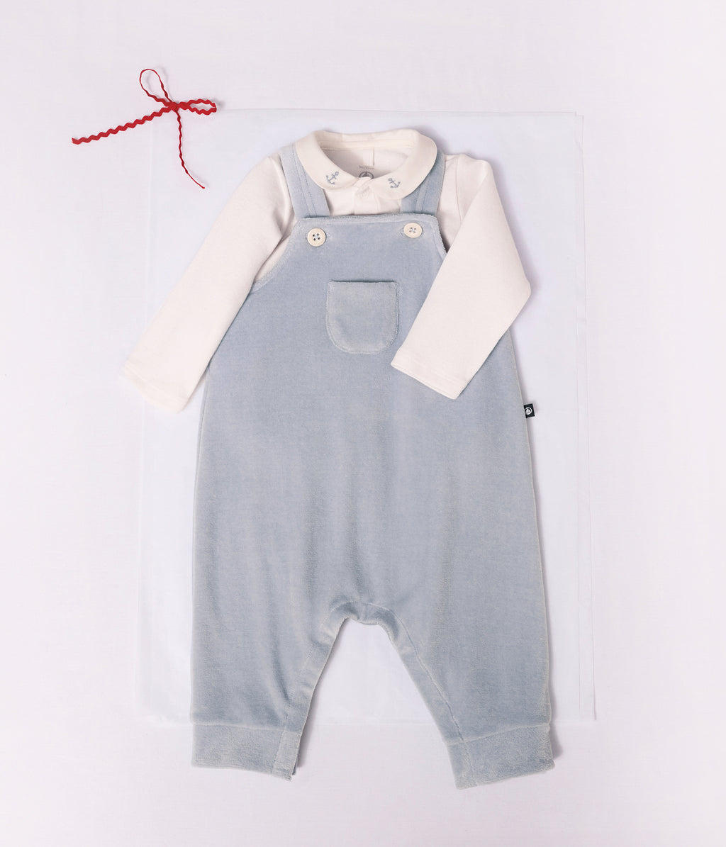 ensemble salopette et body bebe en coton avec col uni