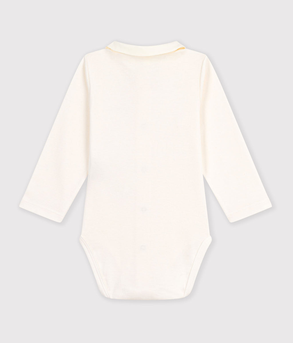 body bebe en coton manches longues a col brode uni