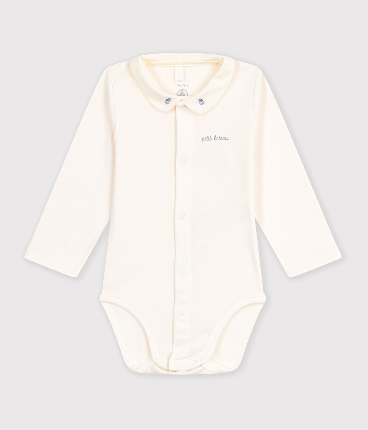 body bebe en coton manches longues a col brode uni