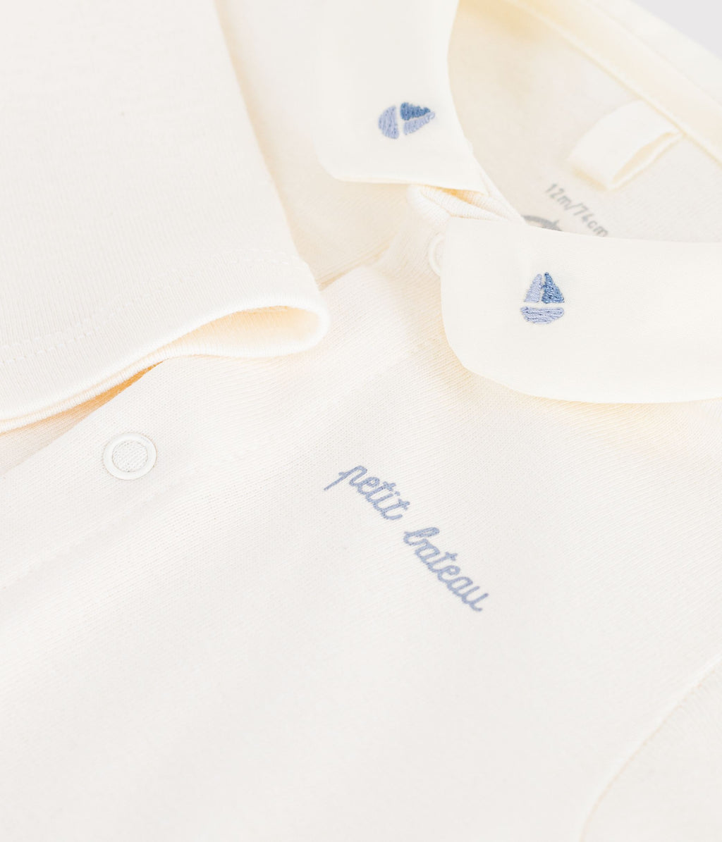 body bebe en coton manches longues a col brode uni