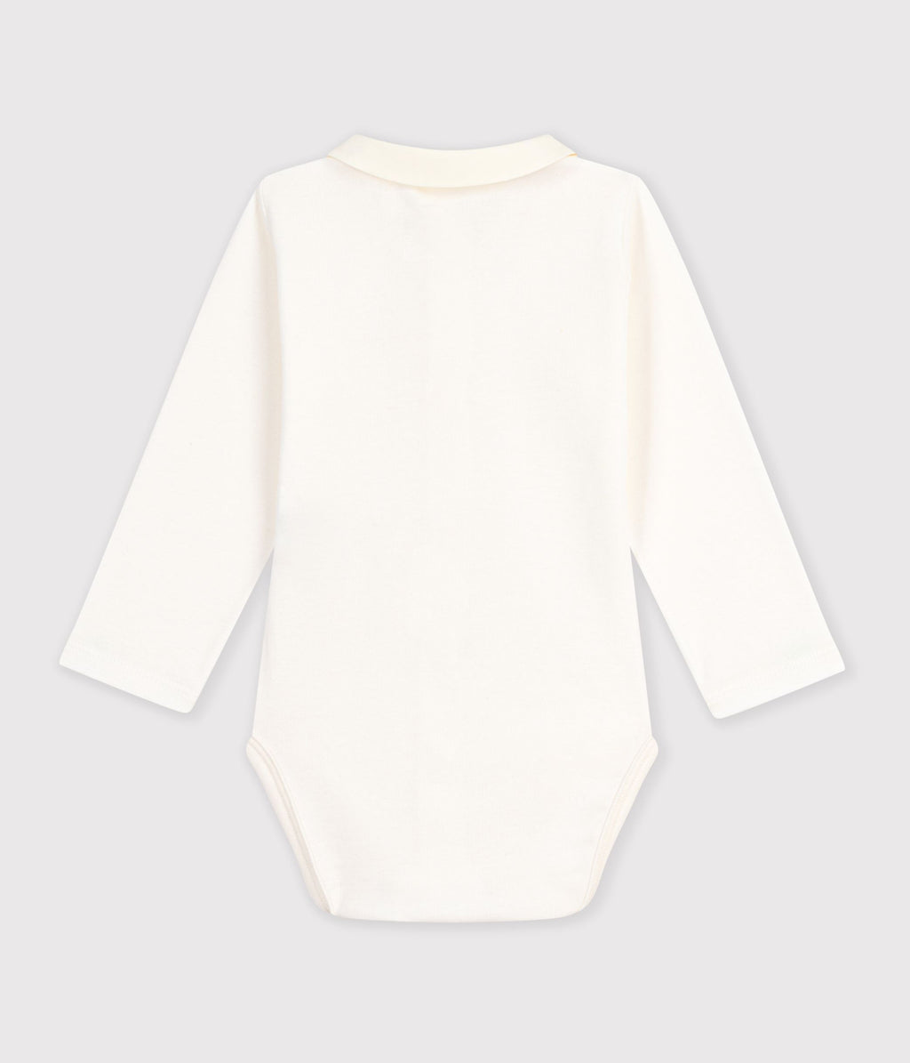 body bebe en coton manches longues a col brode uni rose