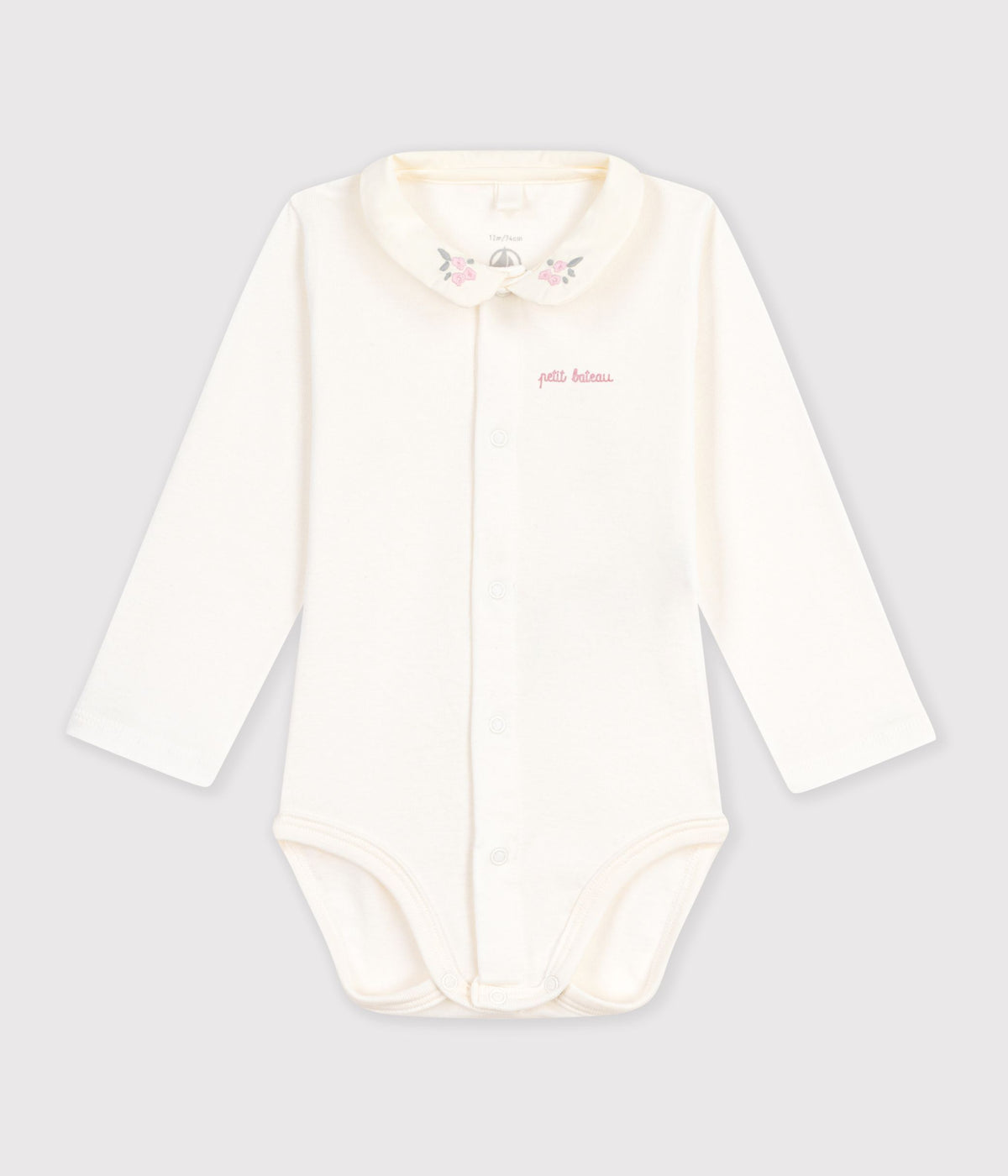body bebe en coton manches longues a col brode uni rose