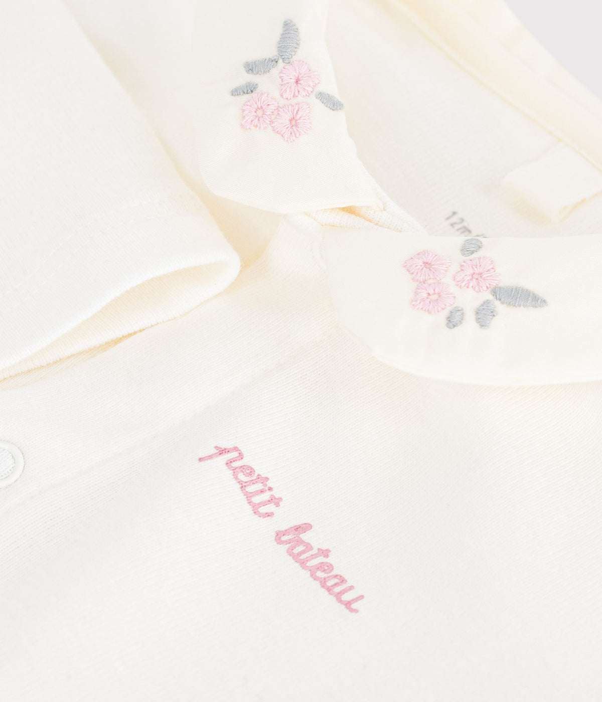 body bebe en coton manches longues a col brode uni rose