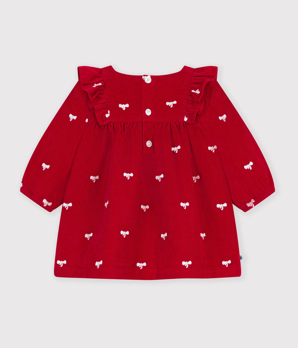 robe bebe en velours manches longues et broderies motif