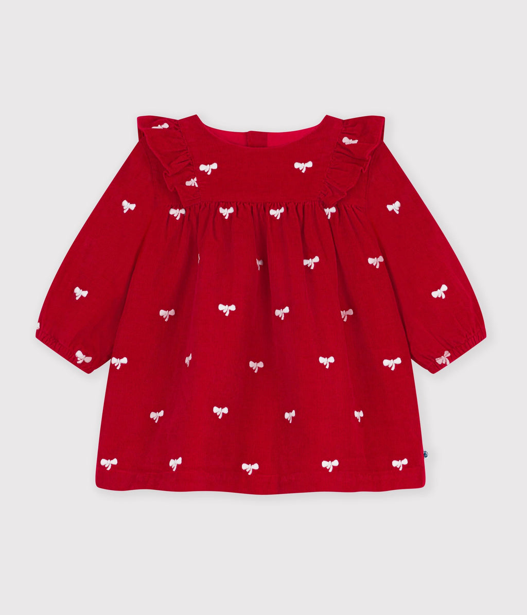 robe bebe en velours manches longues et broderies motif