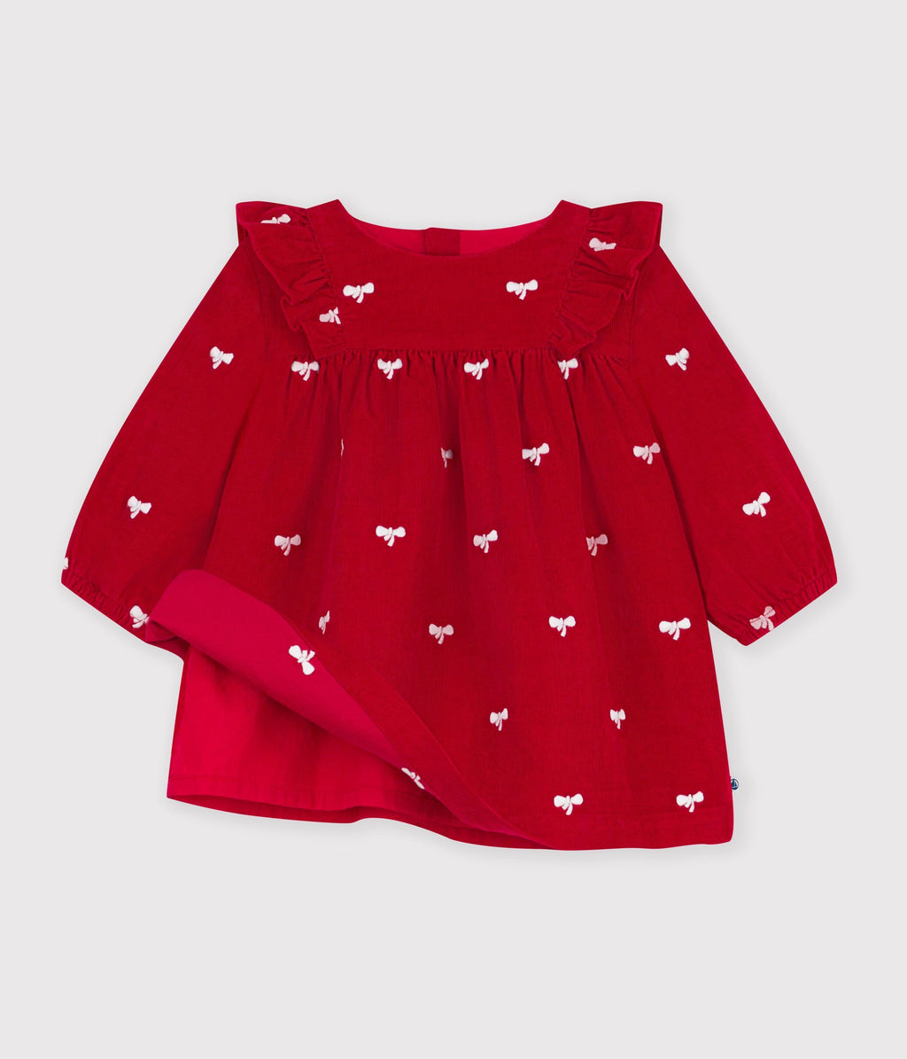robe bebe en velours manches longues et broderies motif