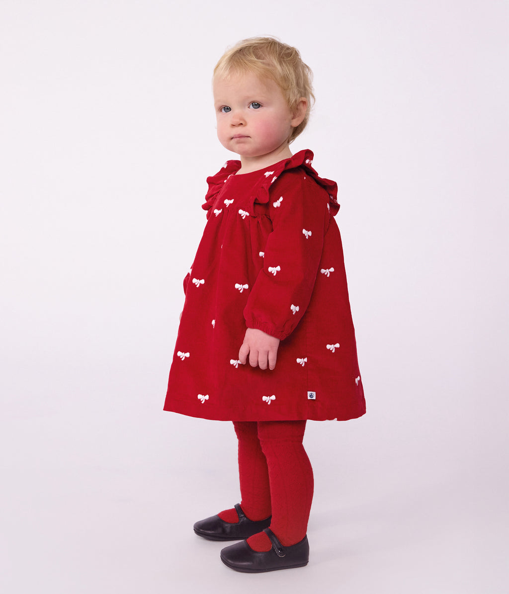 robe bebe en velours manches longues et broderies motif