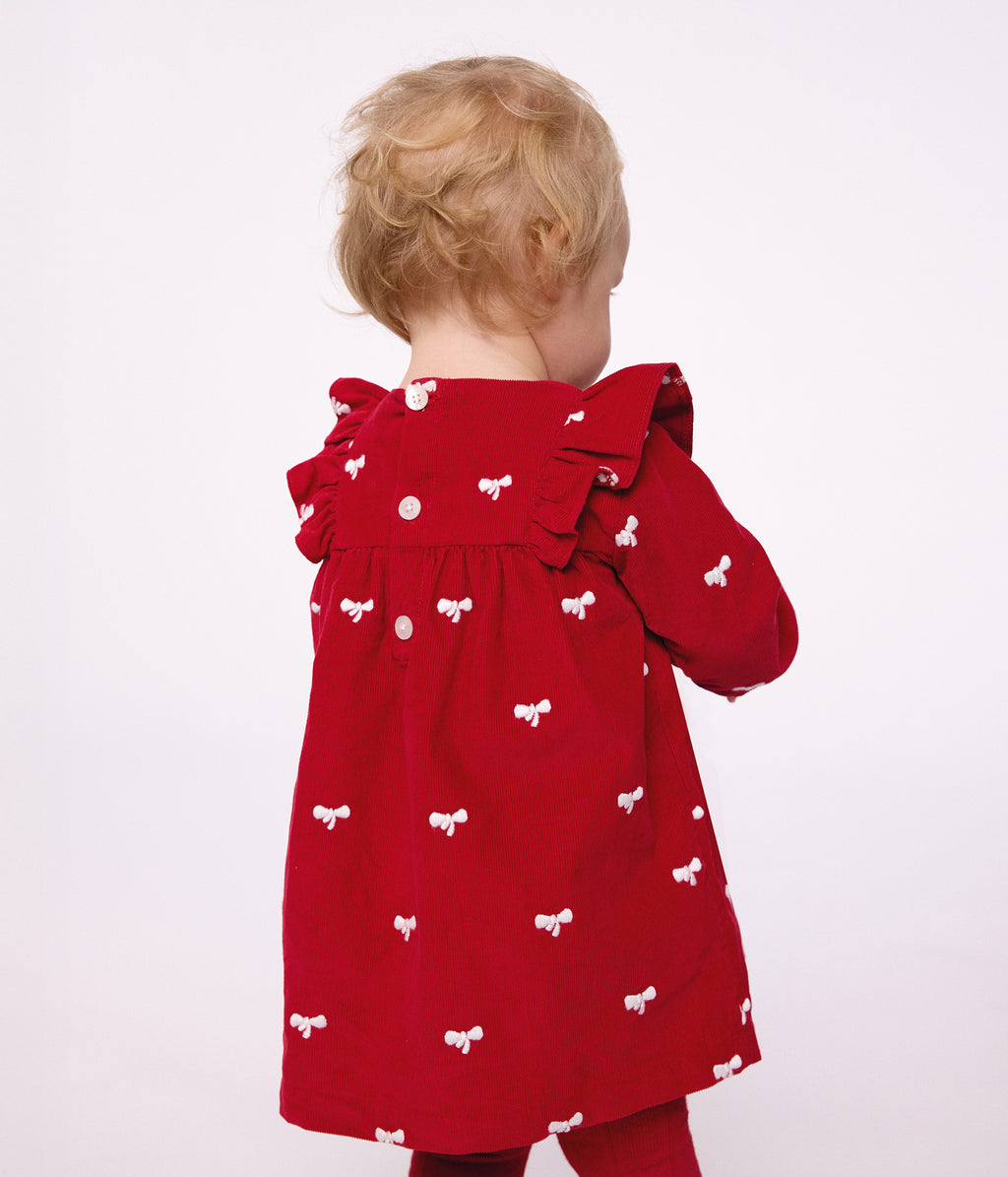 robe bebe en velours manches longues et broderies motif