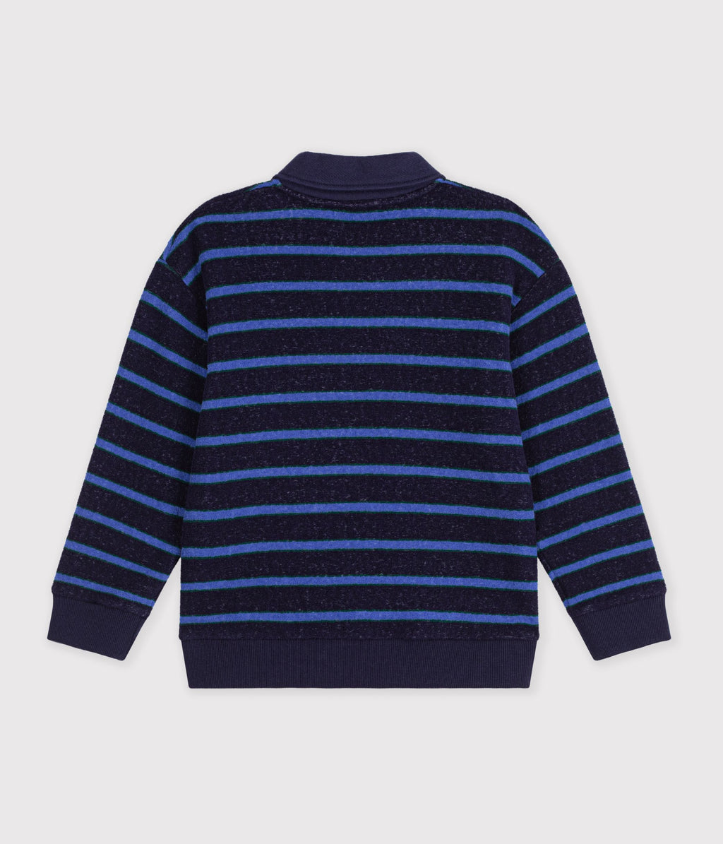sweatshirt col polo enfant en coton a rayures