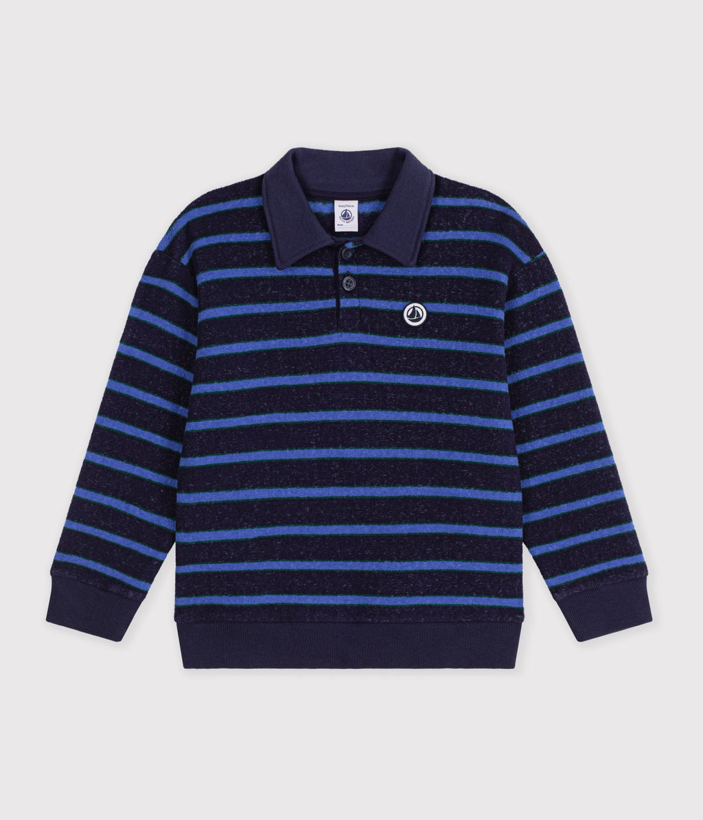 sweatshirt col polo enfant en coton a rayures