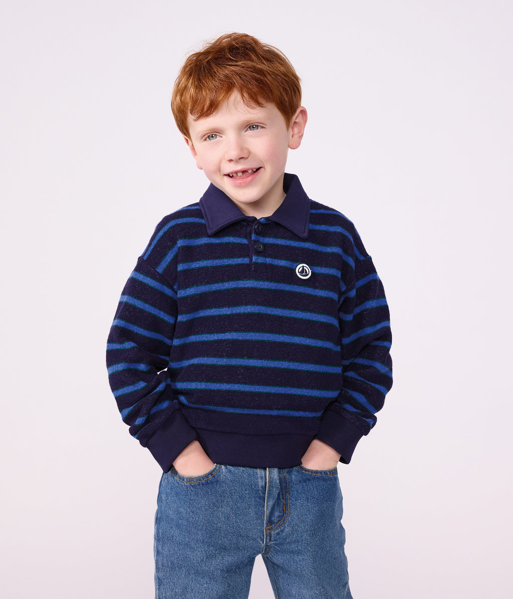sweatshirt col polo enfant en coton a rayures