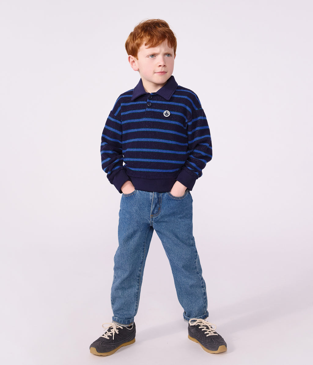 sweatshirt col polo enfant en coton a rayures