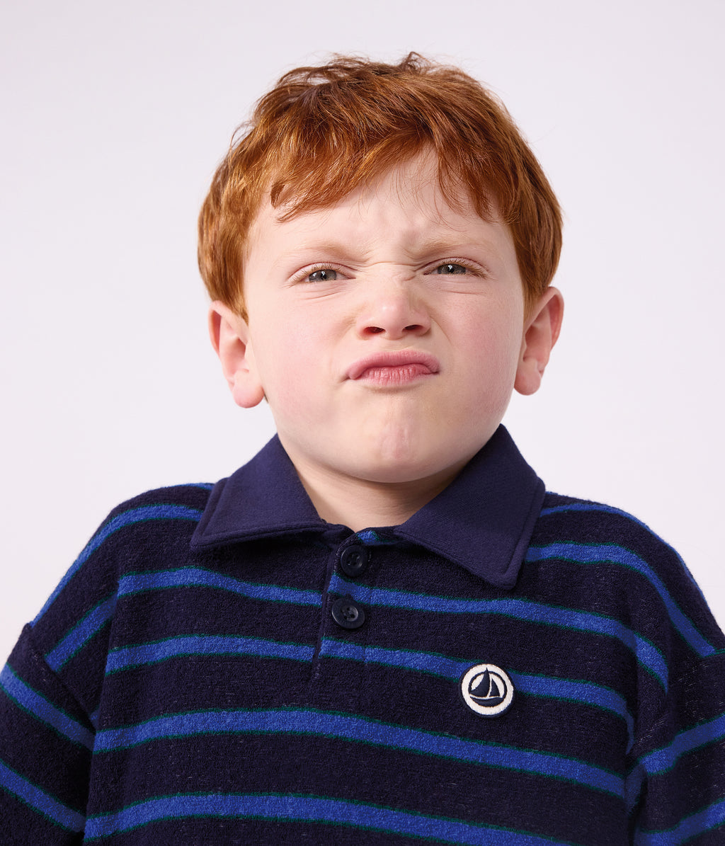 sweatshirt col polo enfant en coton a rayures