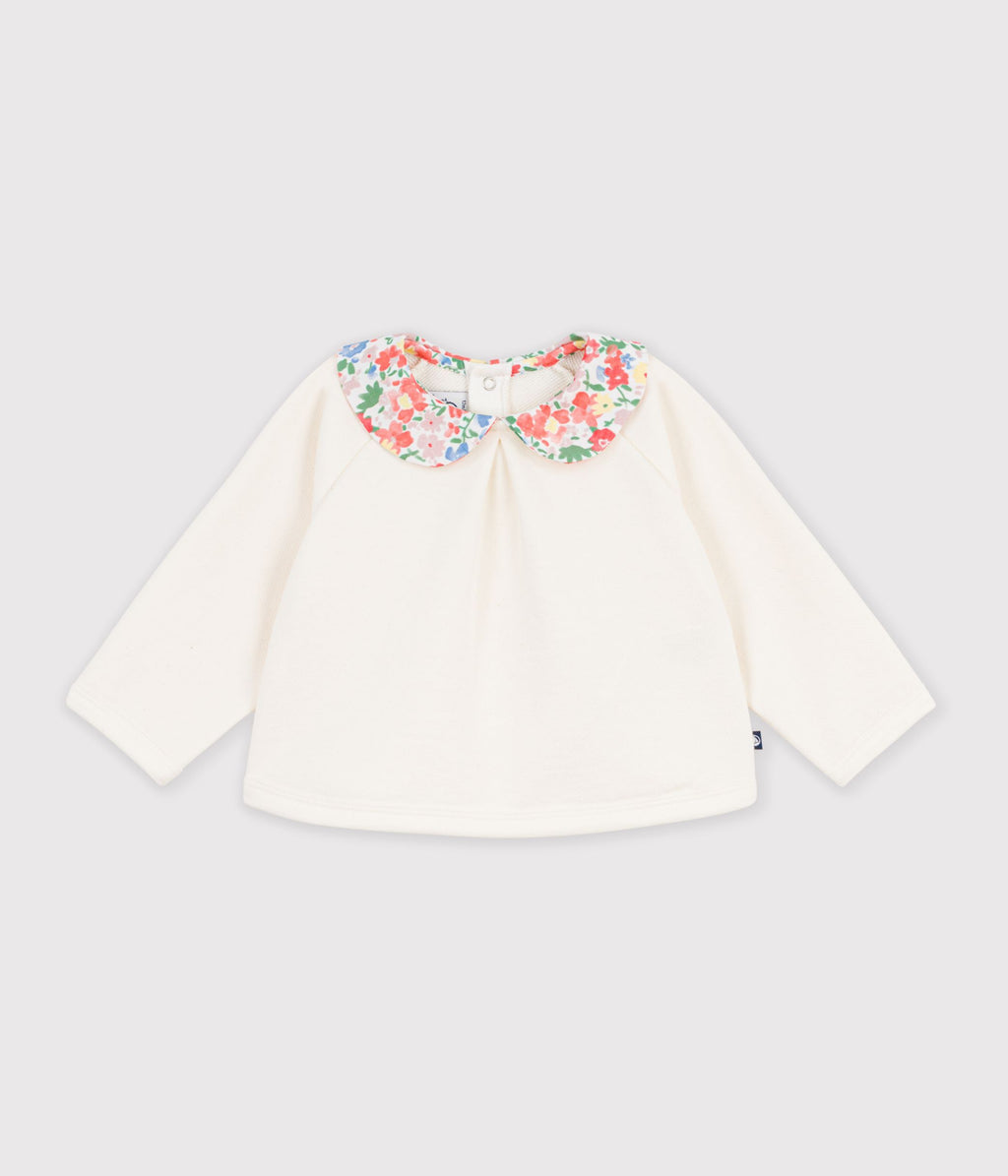 sweatshirt bebe en coton uni avec son col imprime