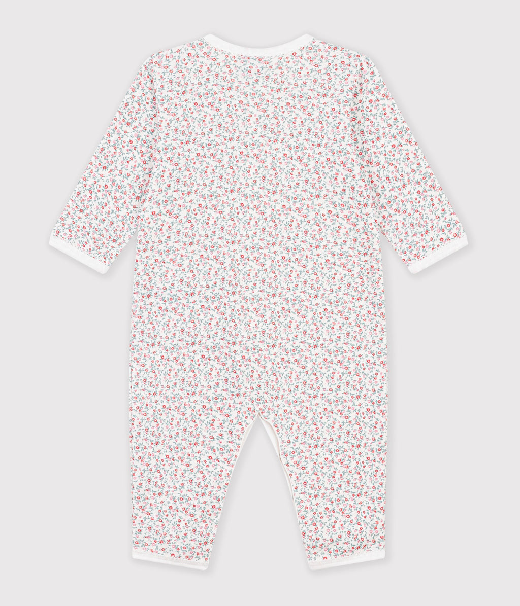 pyjama bebe en coton sans pieds imprime a fleurs blanc