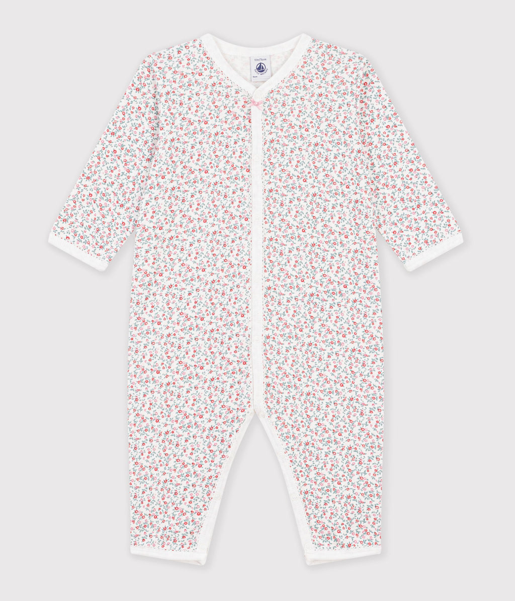 pyjama bebe en coton sans pieds imprime a fleurs blanc