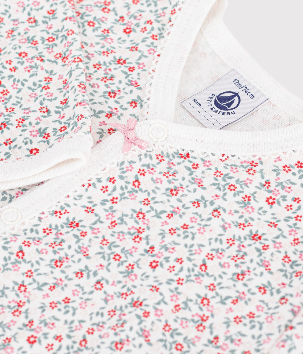 pyjama bebe en coton sans pieds imprime a fleurs blanc