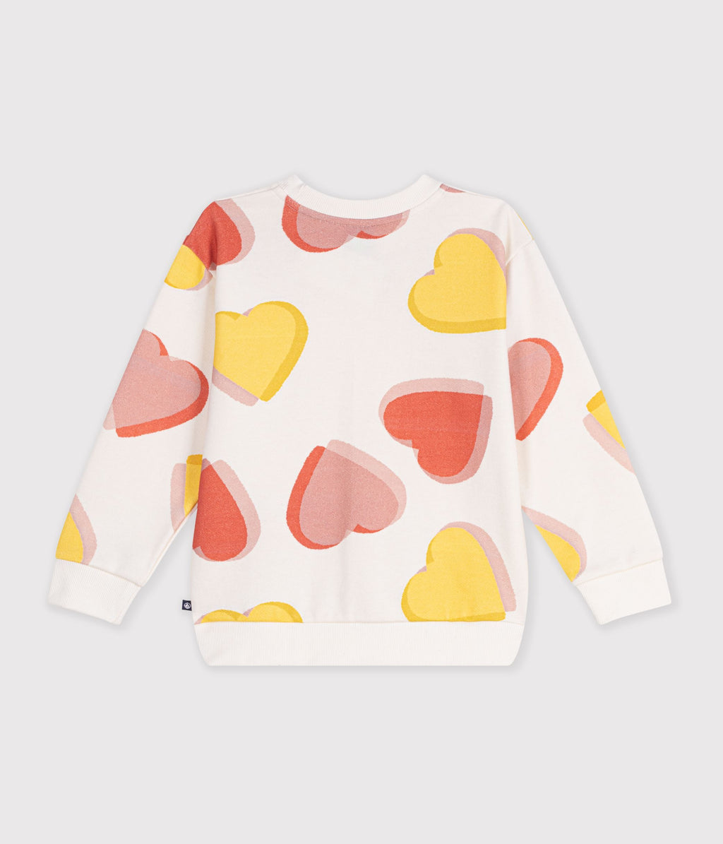 sweatshirt enfant en coton imprime coeurs blanc