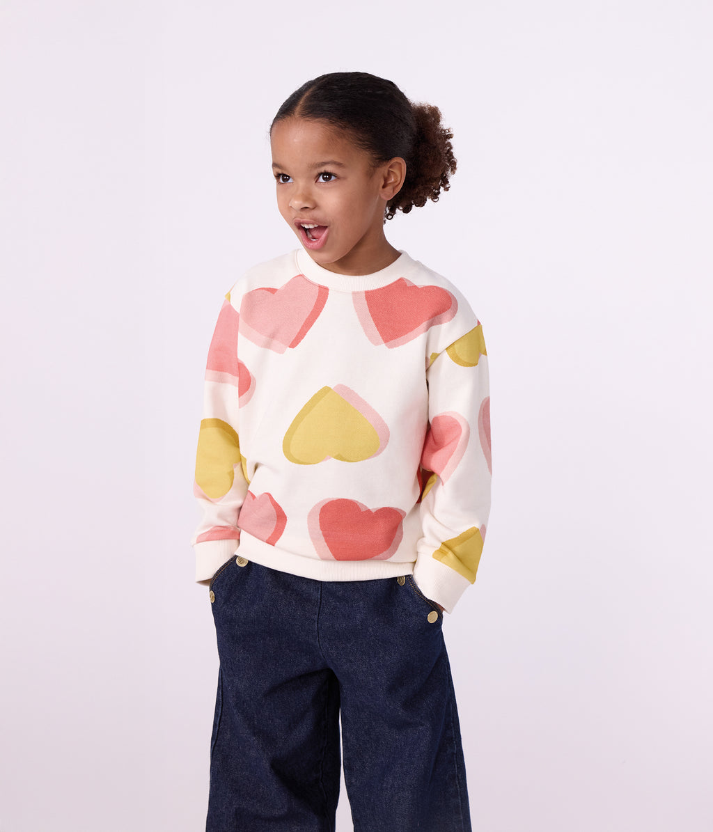 sweatshirt enfant en coton imprime coeurs blanc