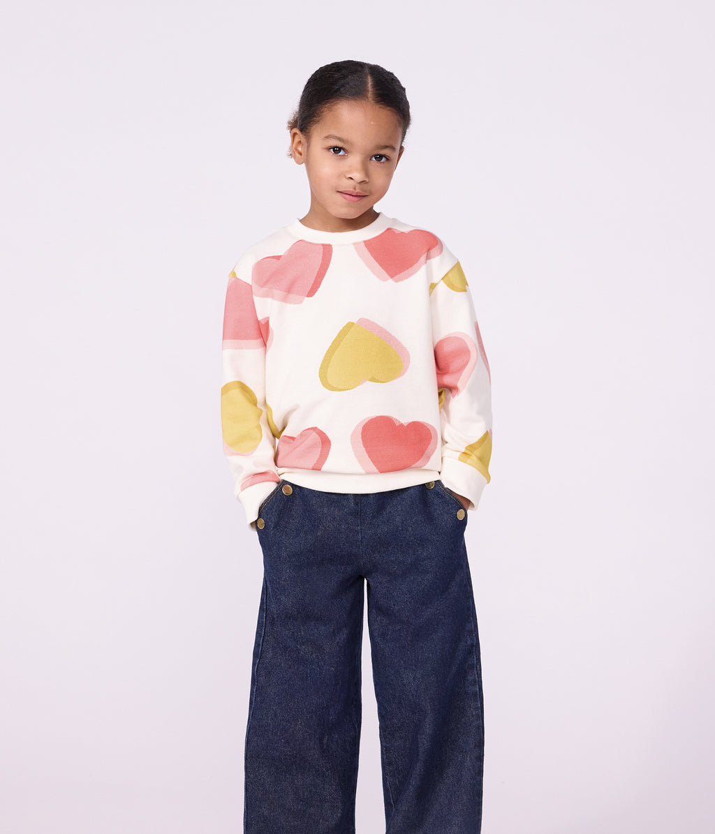 sweatshirt enfant en coton imprime coeurs blanc