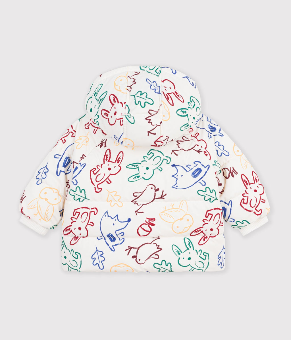 doudoune bebe en polyester imprime animalier ecru