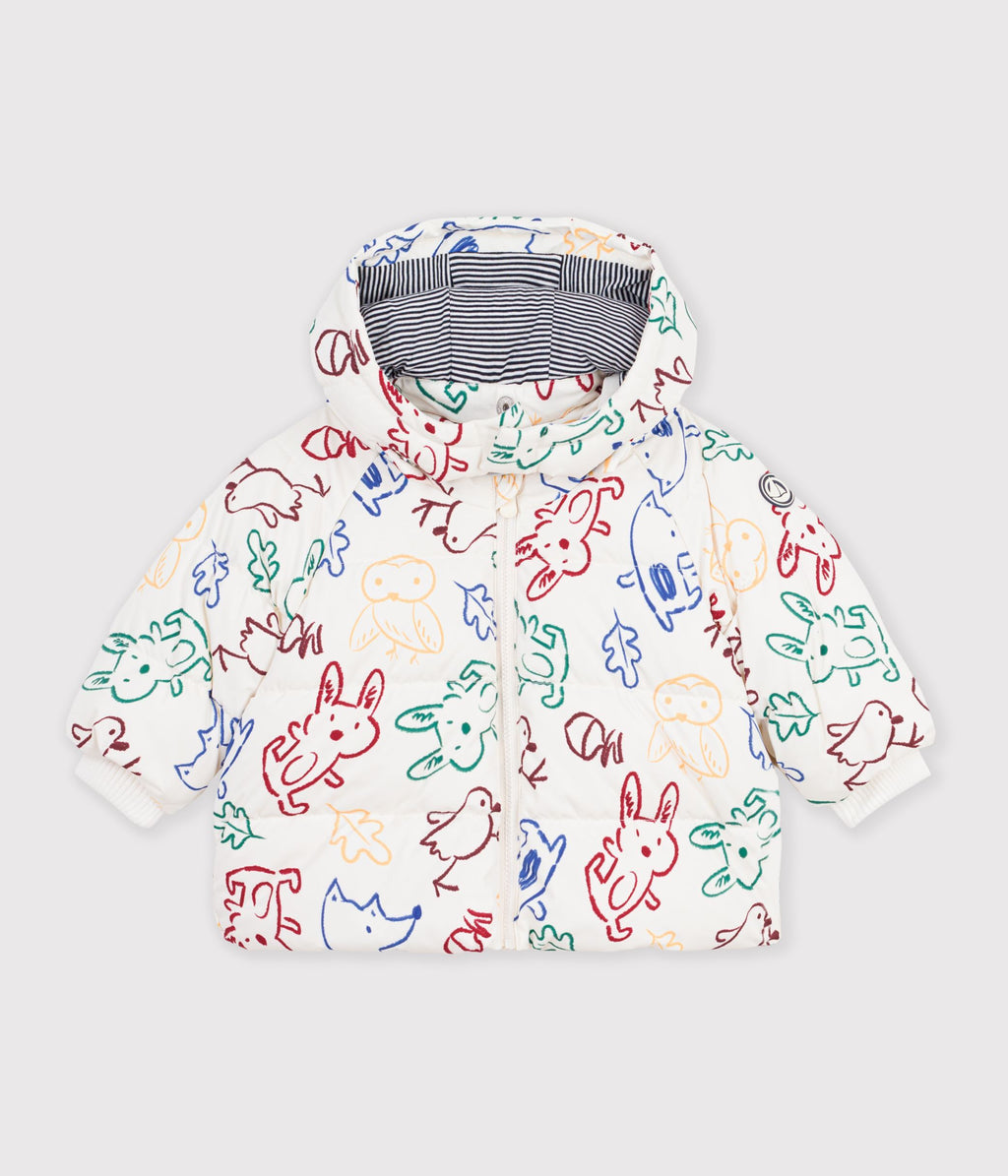 doudoune bebe en polyester imprime animalier ecru