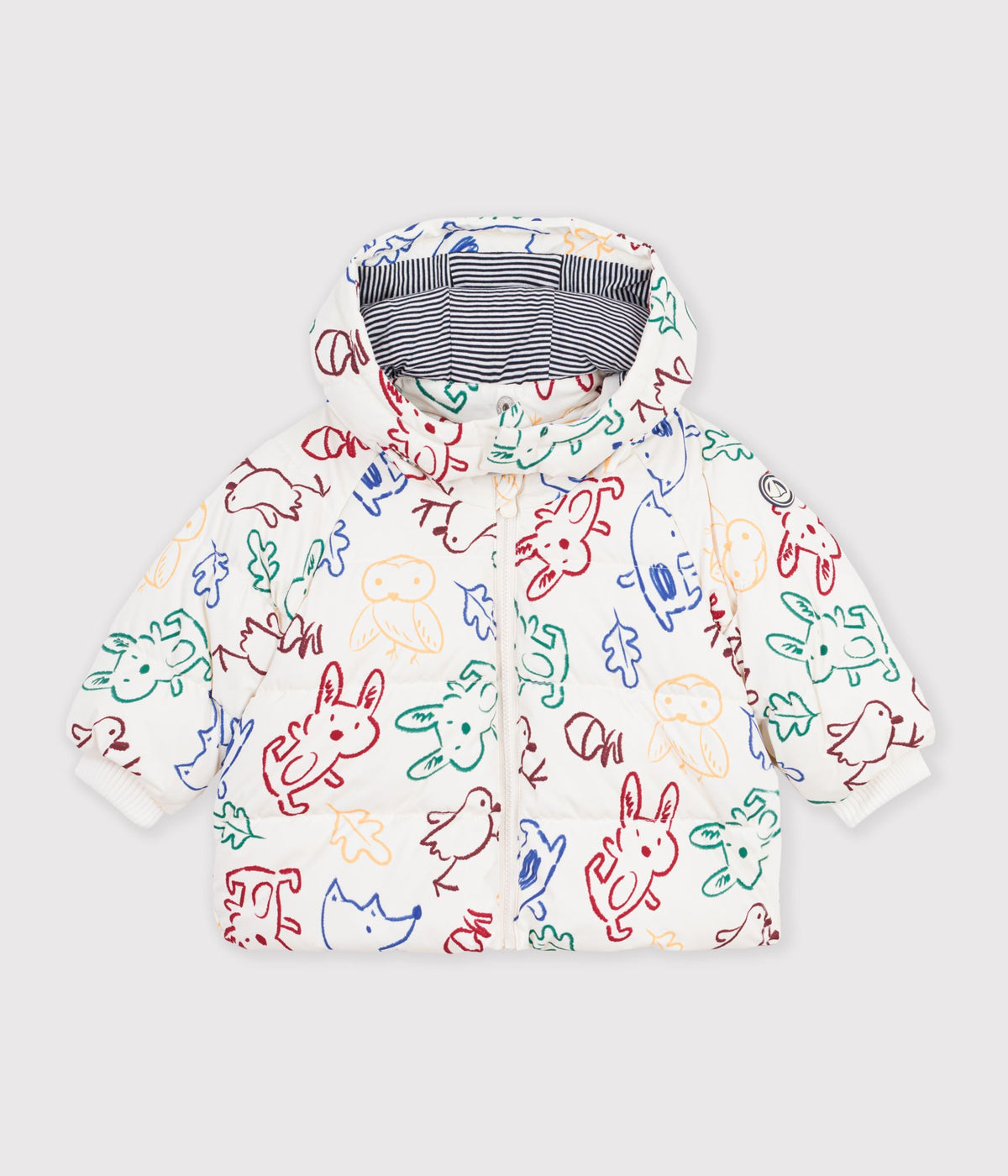 doudoune bebe en polyester imprime animalier ecru