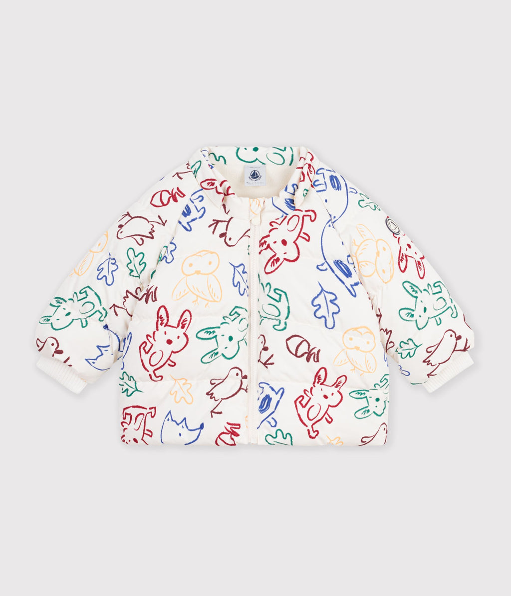 doudoune bebe en polyester imprime animalier ecru