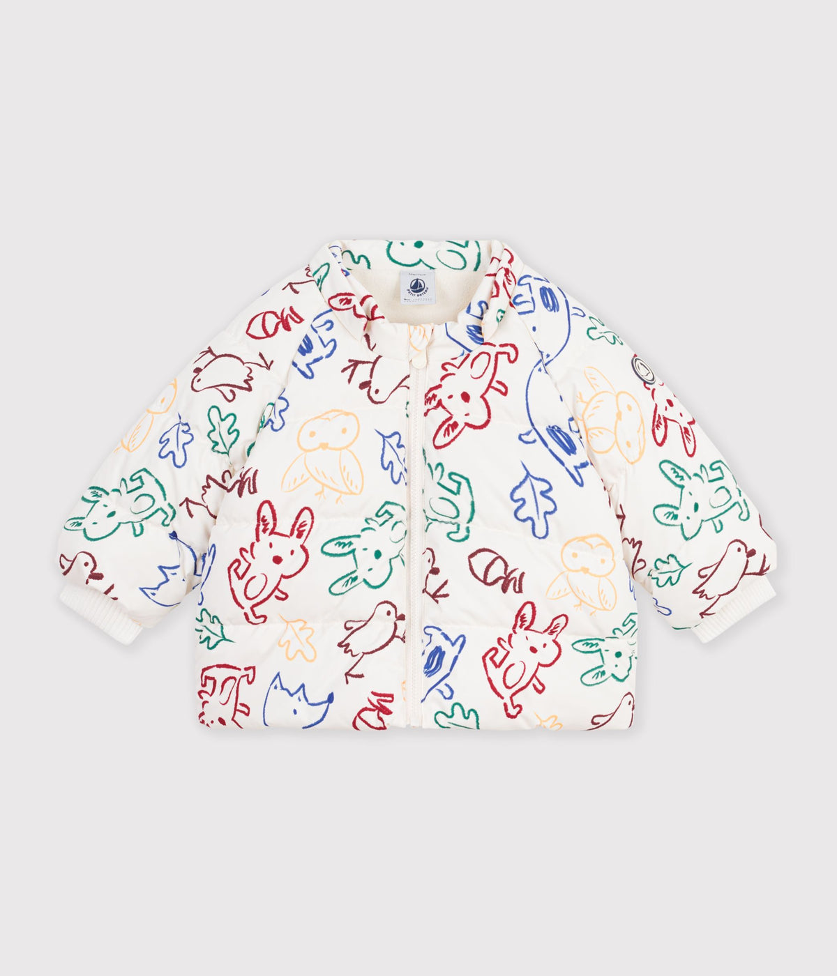 doudoune bebe en polyester imprime animalier ecru
