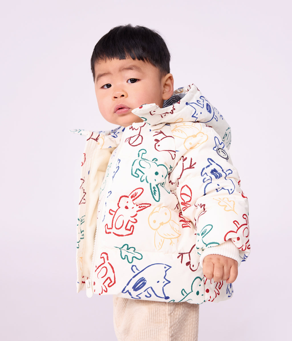 doudoune bebe en polyester imprime animalier ecru