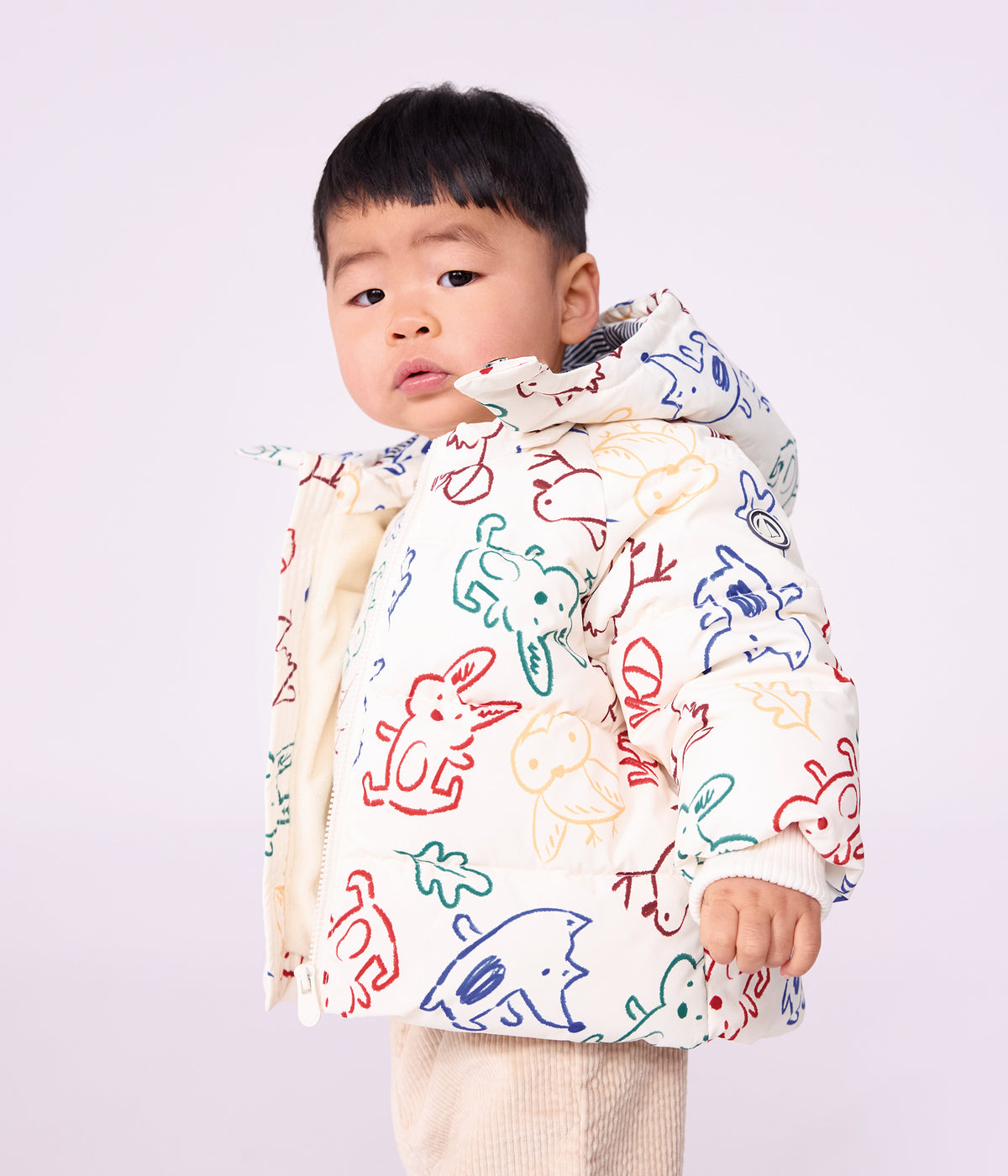 doudoune bebe en polyester imprime animalier ecru