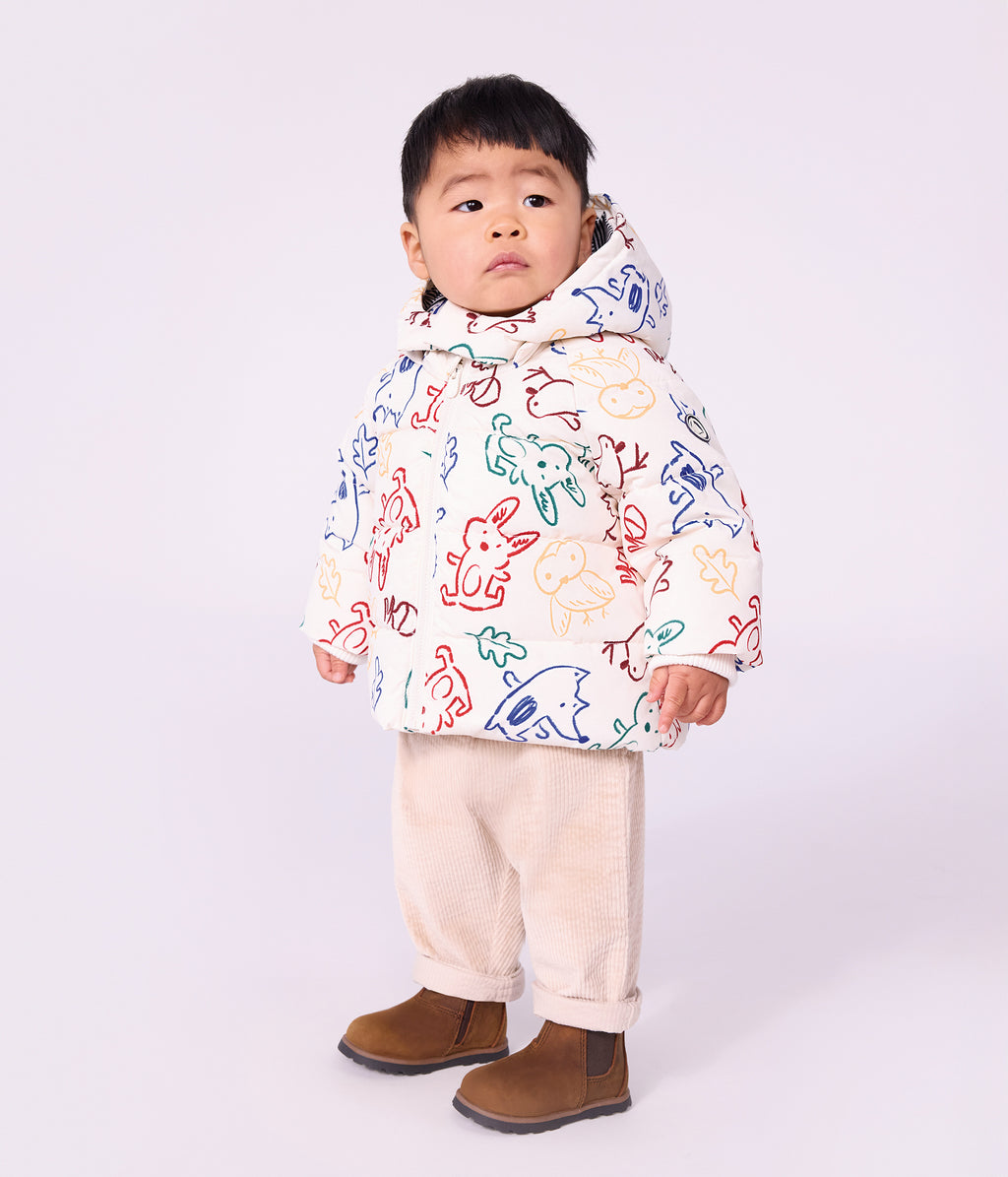 doudoune bebe en polyester imprime animalier ecru