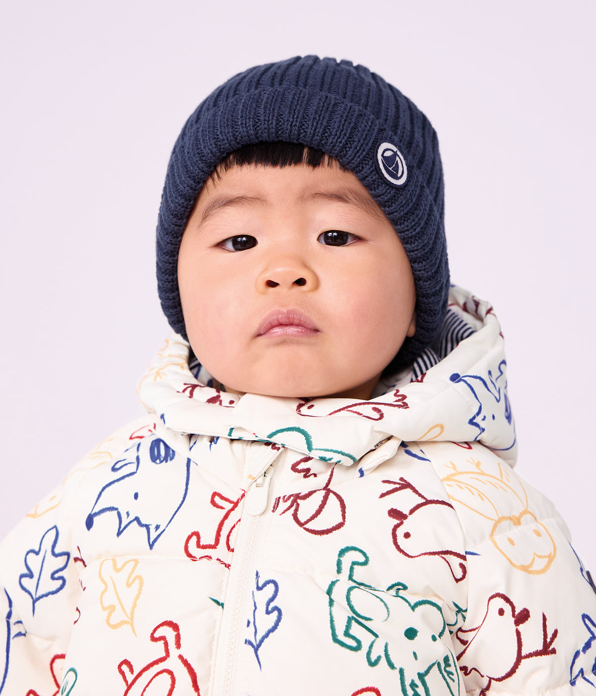 doudoune bebe en polyester imprime animalier ecru