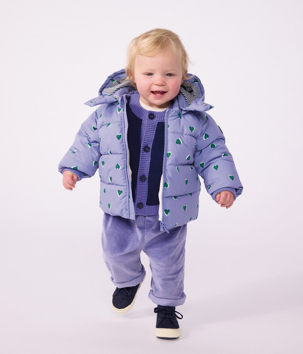 doudoune bebe en polyester imprime animalier violet