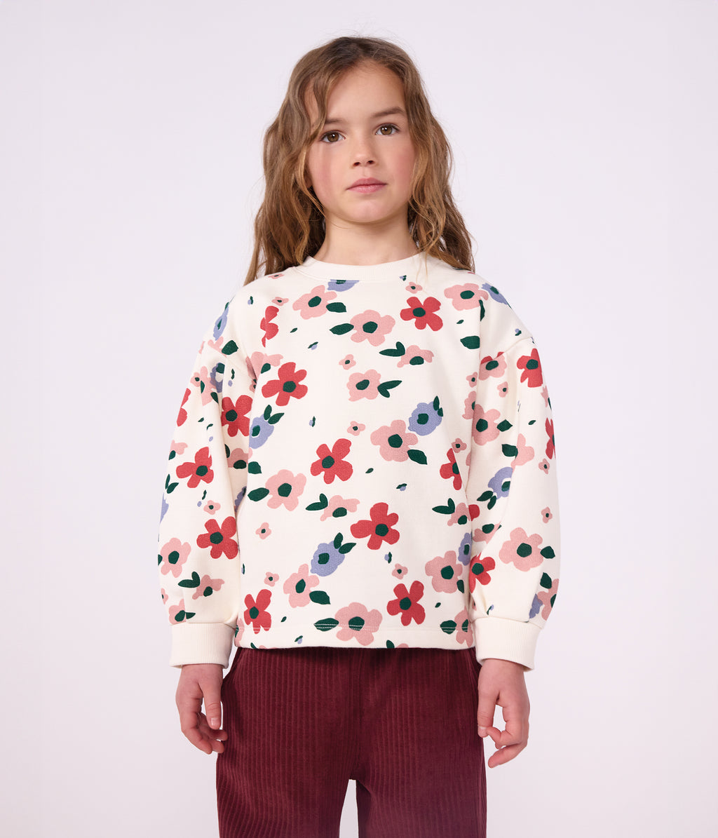 sweatshirt enfant en coton imprime fleurs