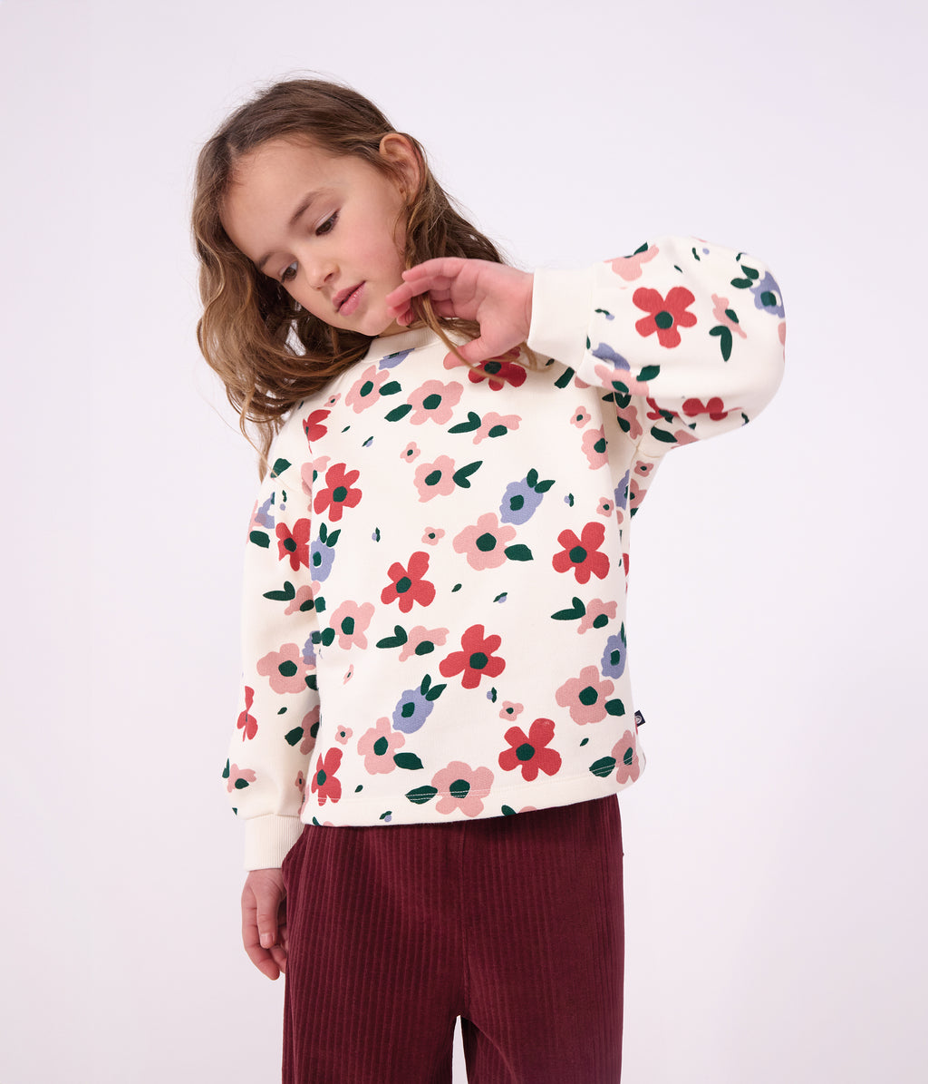 sweatshirt enfant en coton imprime fleurs