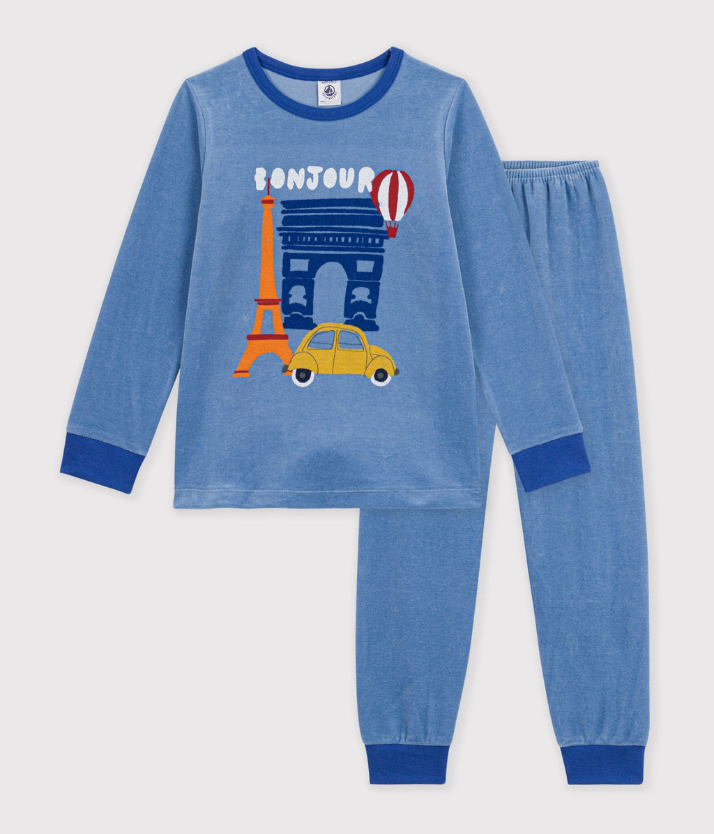 pyjama enfant en velours a motif paris