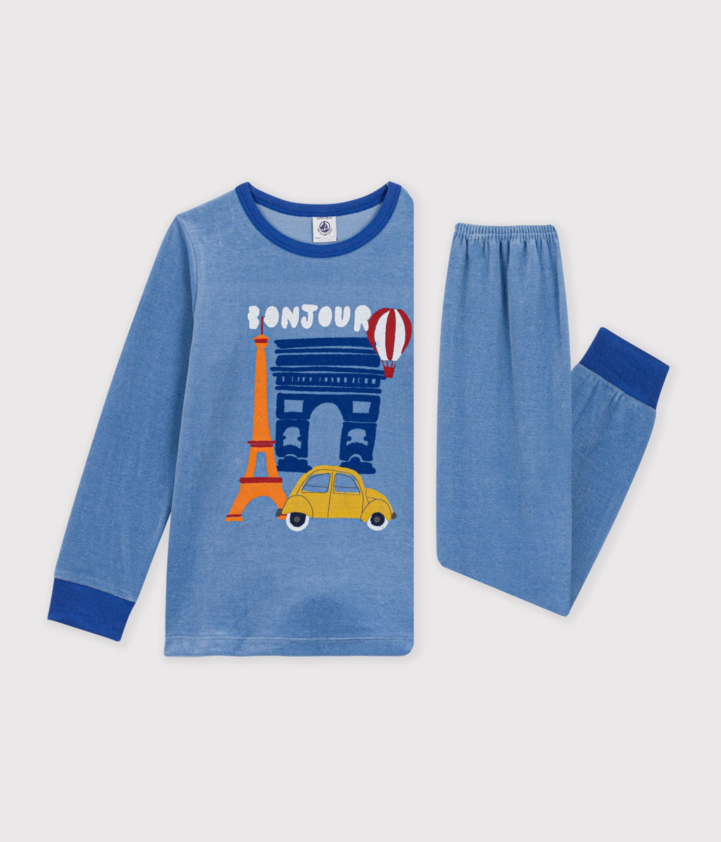 pyjama enfant en velours a motif paris