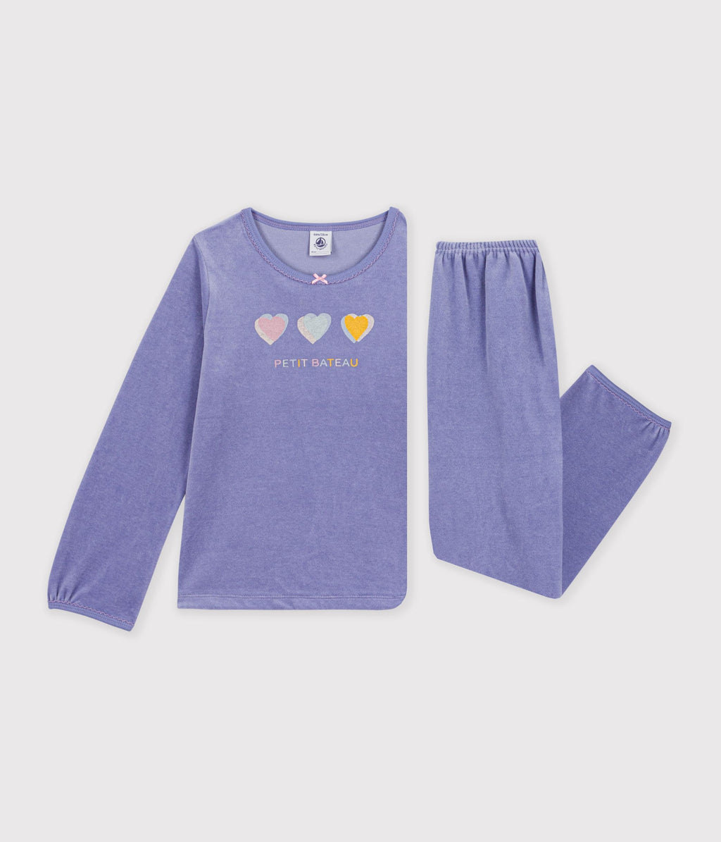 pyjama enfant en velours a motif coeurs violet