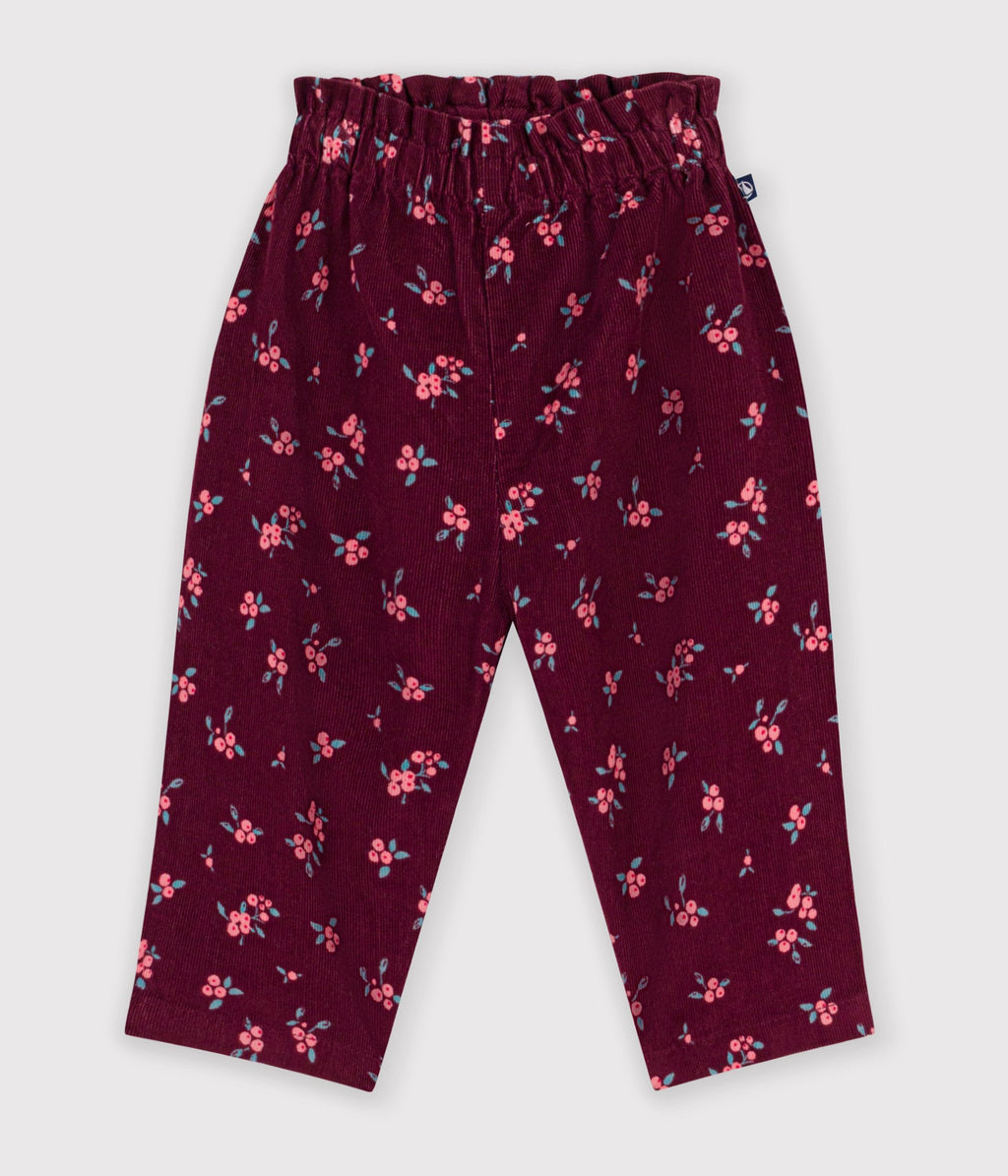 pantalon bebe en velours imprime a fleurs