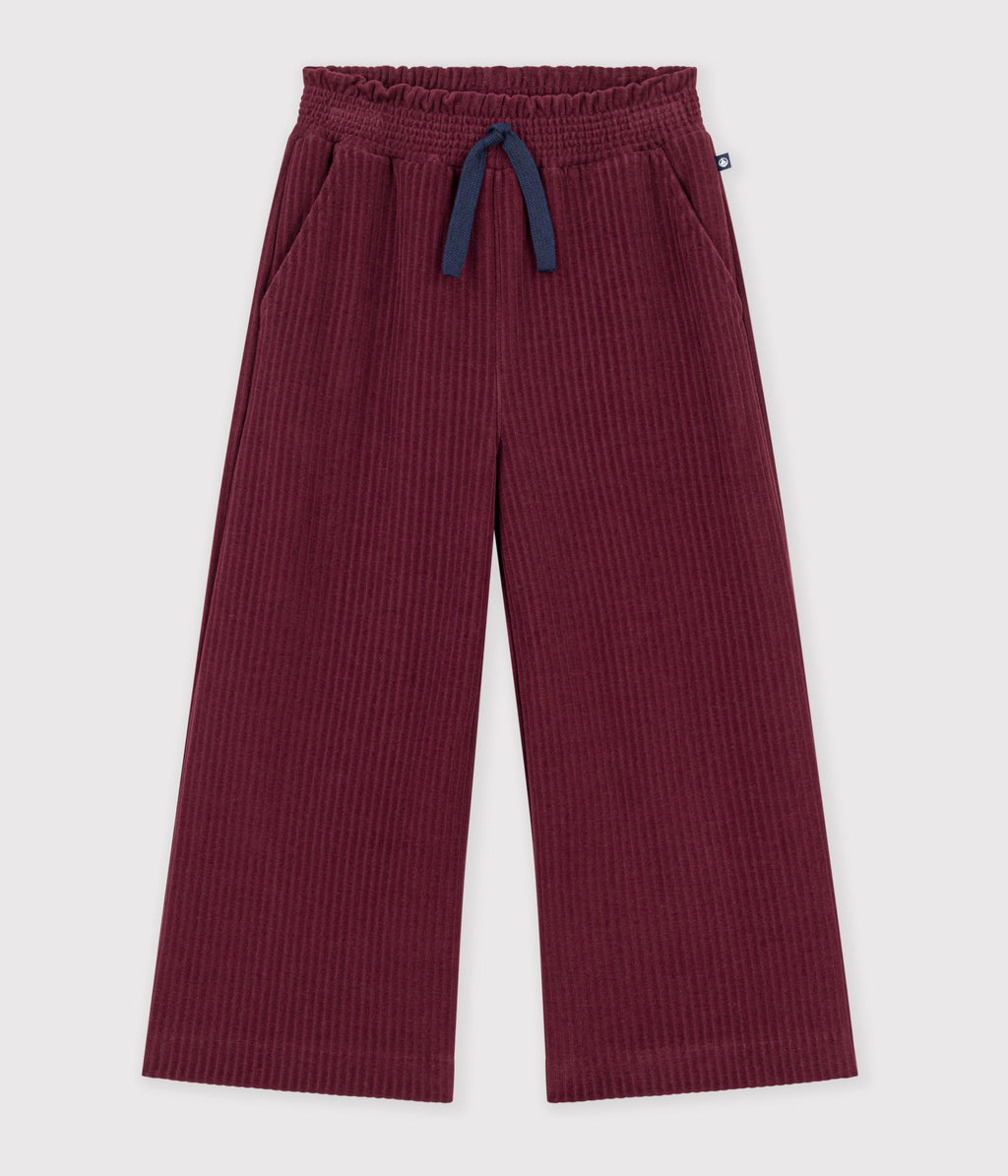 pantalon wide leg enfant en coton bordeaux