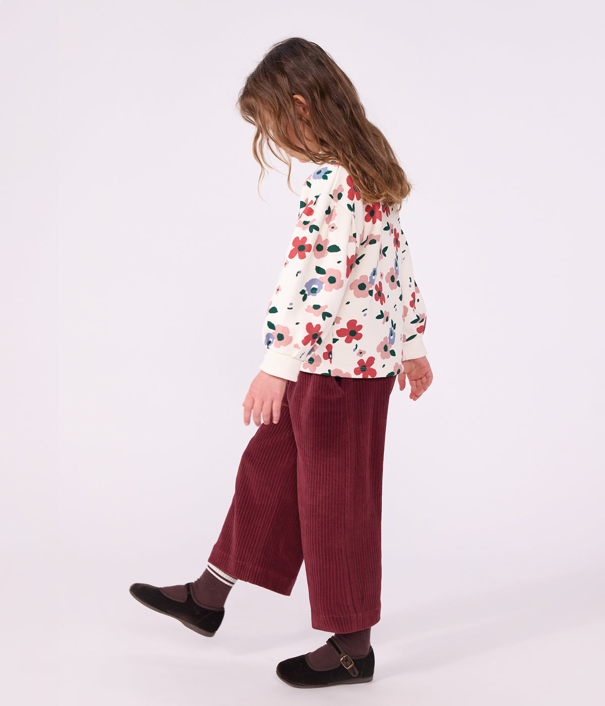 pantalon wide leg enfant en coton bordeaux