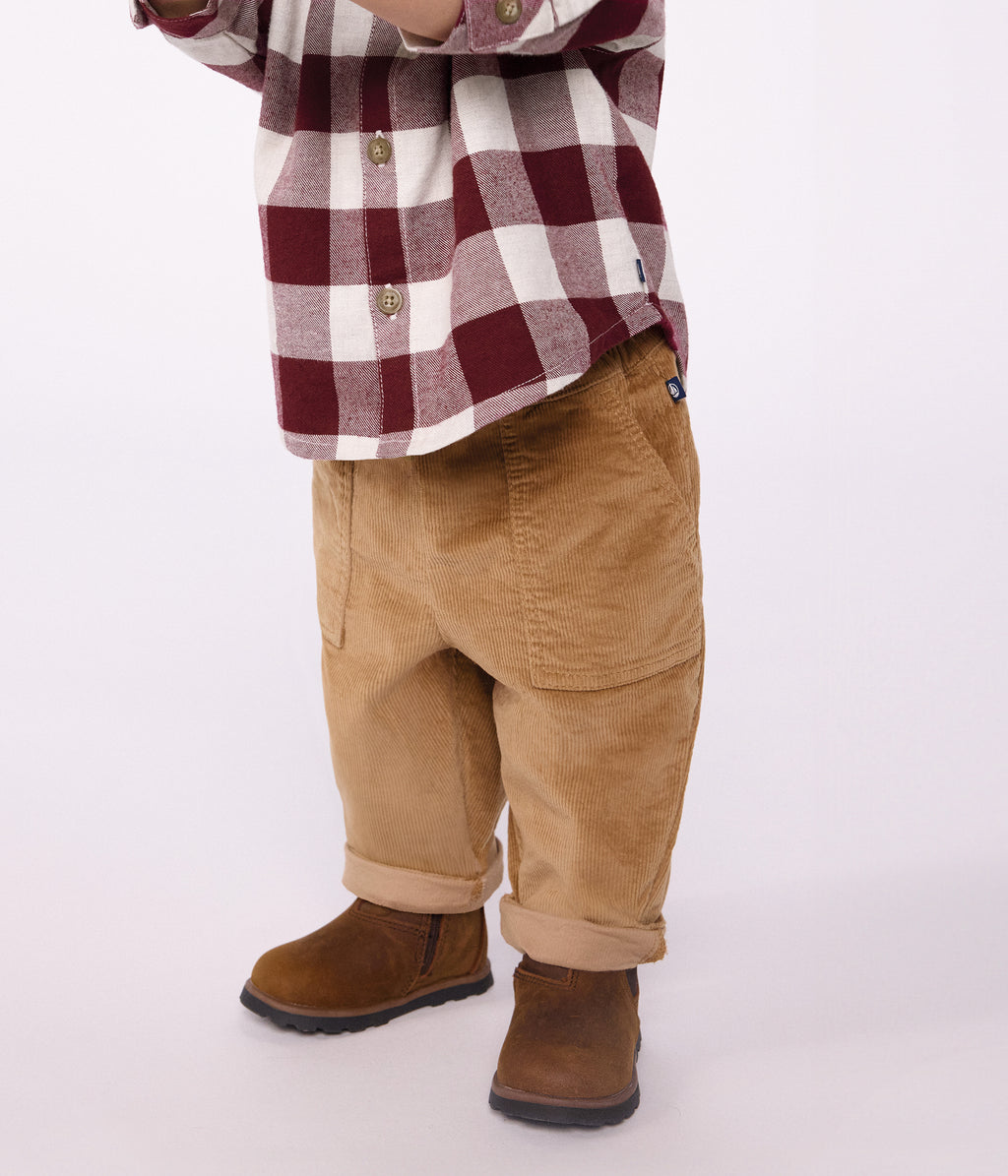 pantalon bebe en velours uni beige fonce