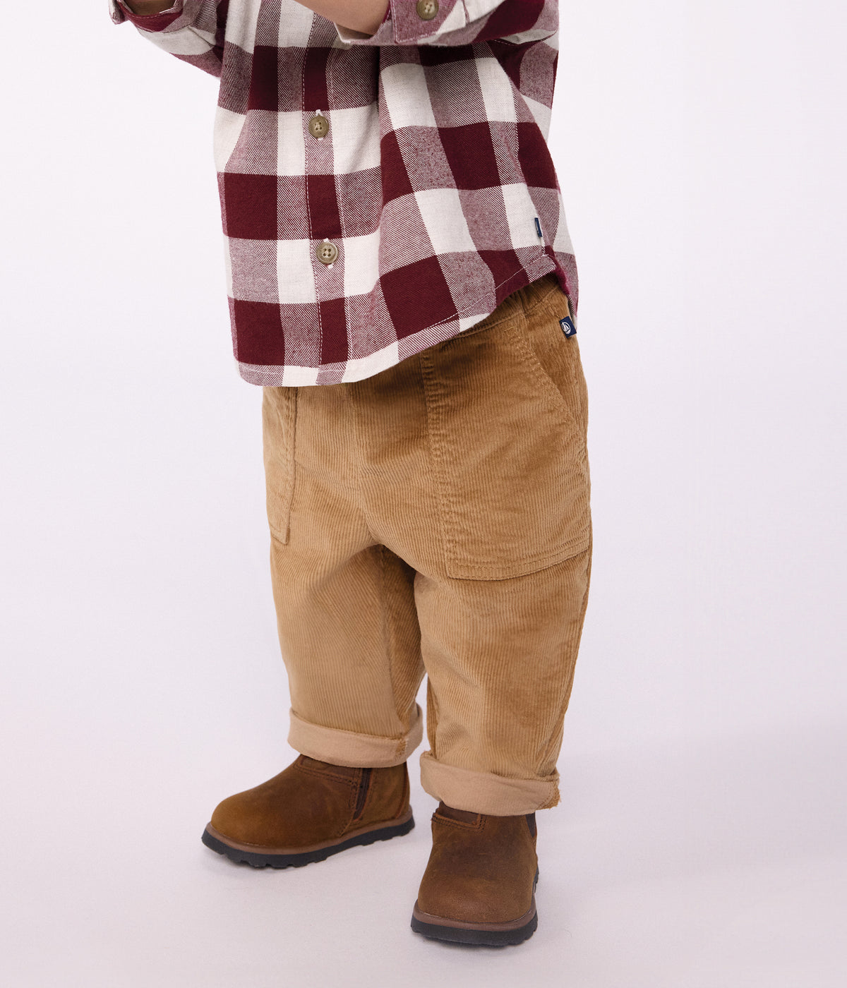 pantalon bebe en velours uni beige fonce