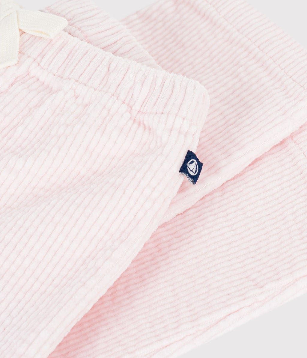 pantalon bebe en velours uni rose