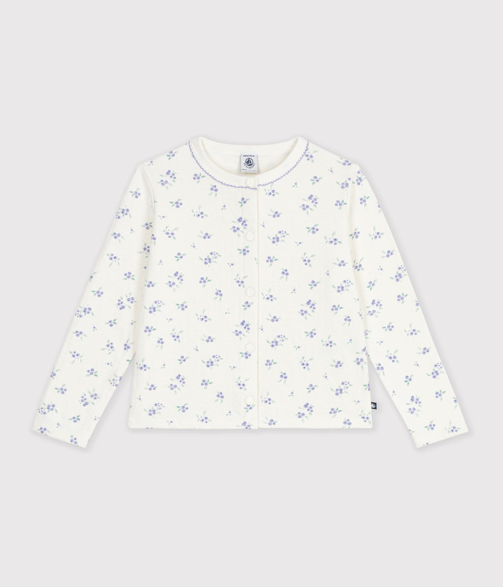 cardigan enfant en coton a fleurs ecru