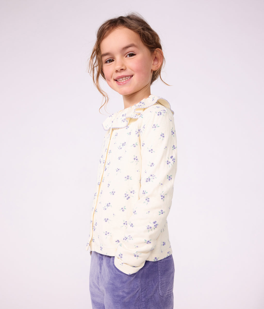 cardigan enfant en coton a fleurs ecru