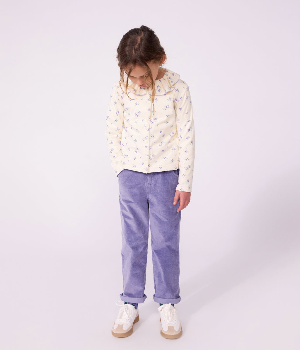 cardigan enfant en coton a fleurs ecru