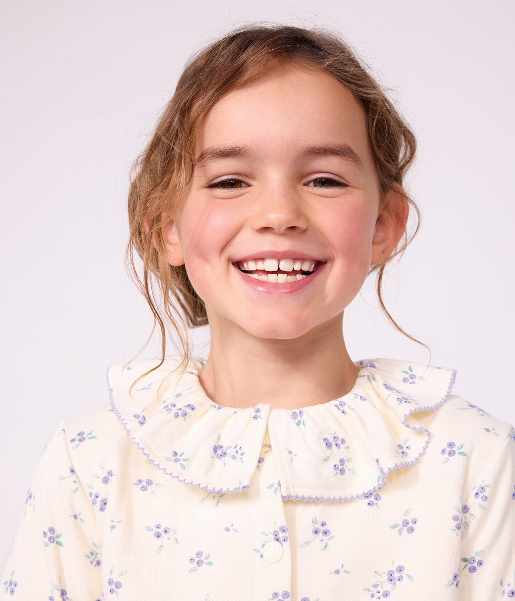 cardigan enfant en coton a fleurs ecru