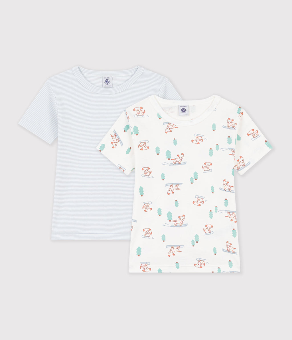 Lot de tee-shirts enfant en coton manches courtes imprimé chiens Petit Bateau